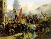 Horace Vernet Painting of a barricade on Rue Soufflot France oil painting artist